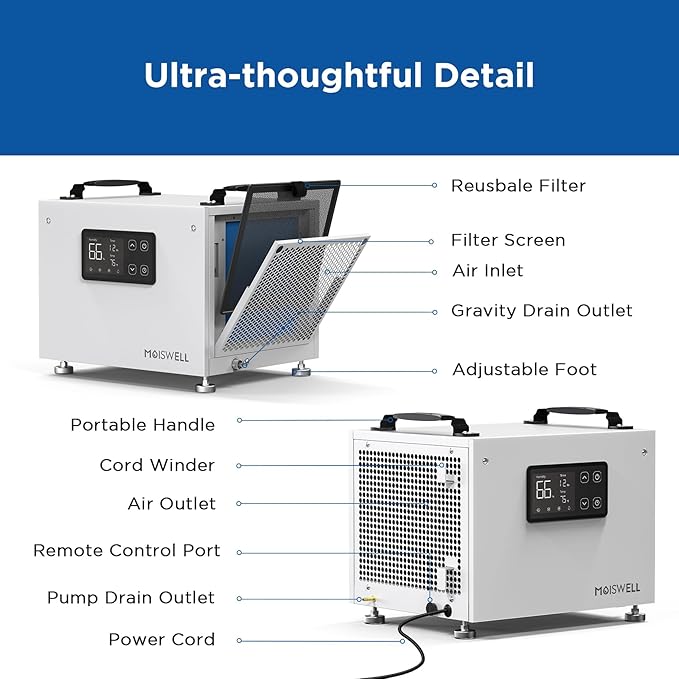 70 Pints Commercial Dehumidifier with Pump Portable Crawl Space Dehumidifier for Basement Energy Star Efficient Certified Compact Dehumidifiers for Home, Auto Defrost, Timer