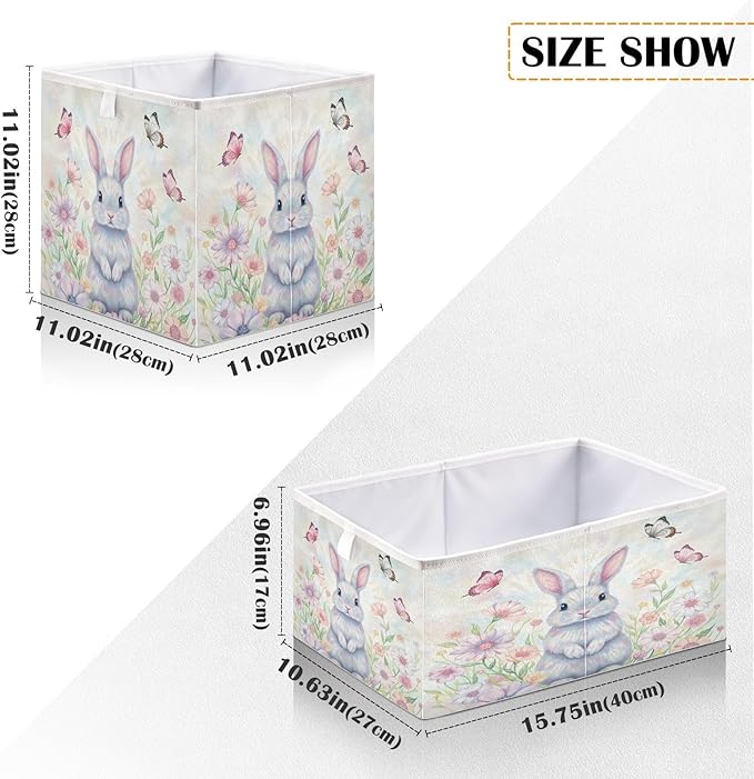 Bolaz Happy Easter Day Bunny Eggs Spring Flowers05 Closet Organizers Storage Cubes Storage Bins Shelf Baskets Containers for Home Room Office,Square