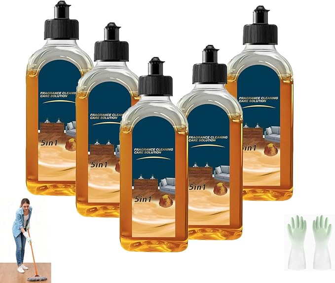 5-in-1 Hardwood Floor Cleaner, 2026 multi surface cleaner, 100 ml/3.38 oz Concentrated Multi Surface Cleaning Solution for Tile, Laminate and Wood, Streak-Free Shine for Kitchen and Bathroom (5pcs)