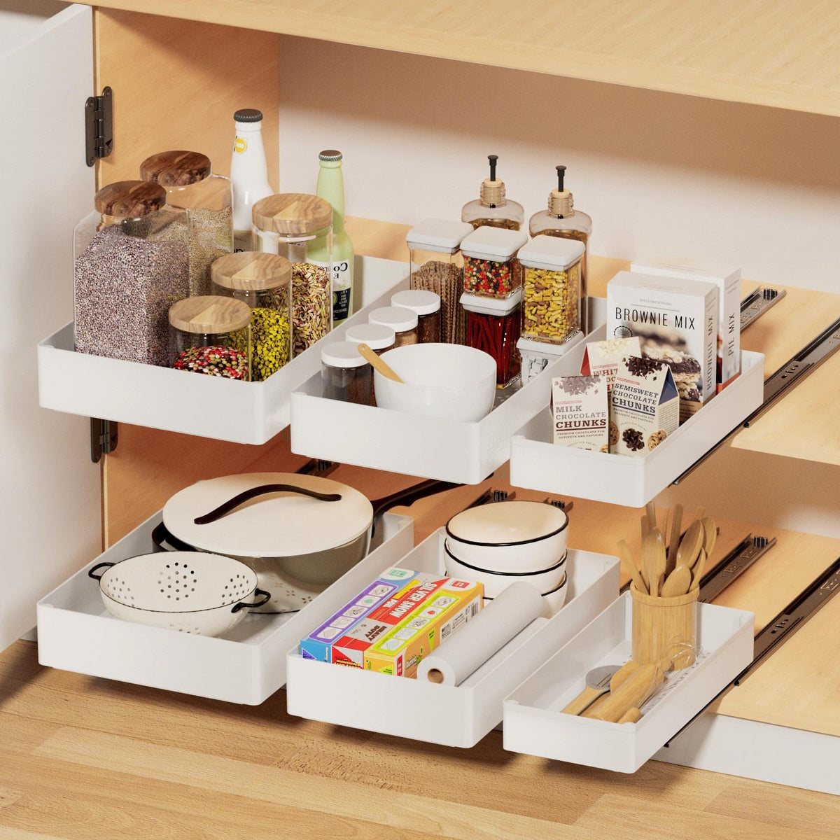 3 Pack Pull Out Drawers for Cabinets with Metal Slides - Image 1