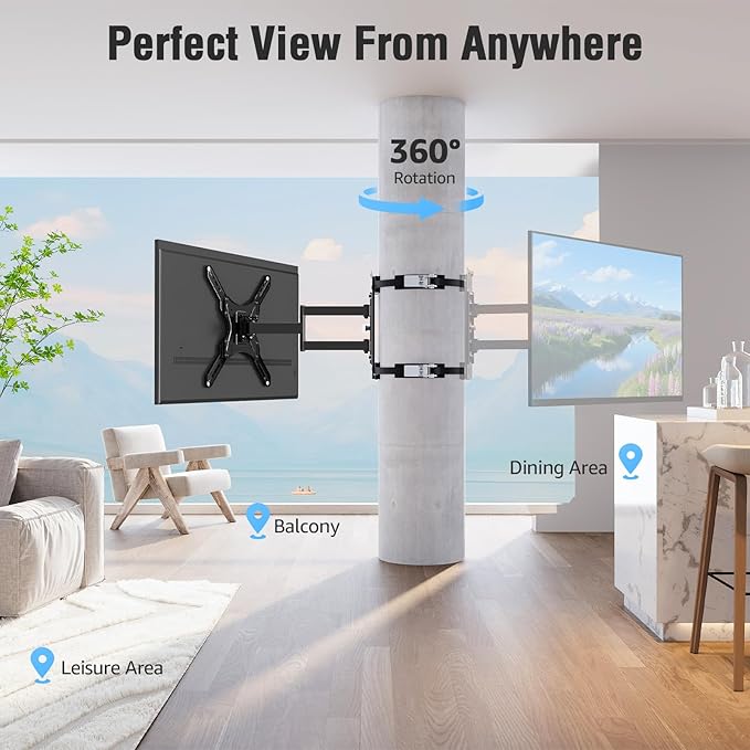 MOUNTUP Pillar TV Mount for 26"-60" TVs, Full Motion Strap-On Post Mount for Round & Square Columns, Swivel Tilt Level, No-Drill Design, Max VESA 400x400mm, Holds 77 lbs, Black MU0084