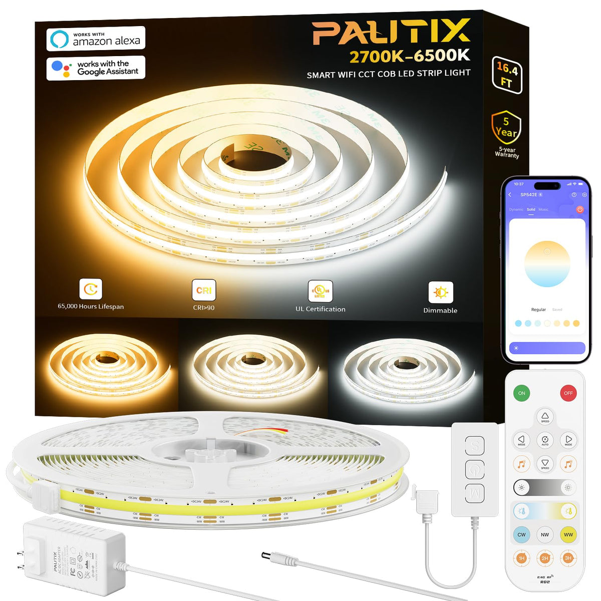 PAUTIX CCT COB LED Strip Light White Tunable 3200LEDs,CRI90+ - Image 1