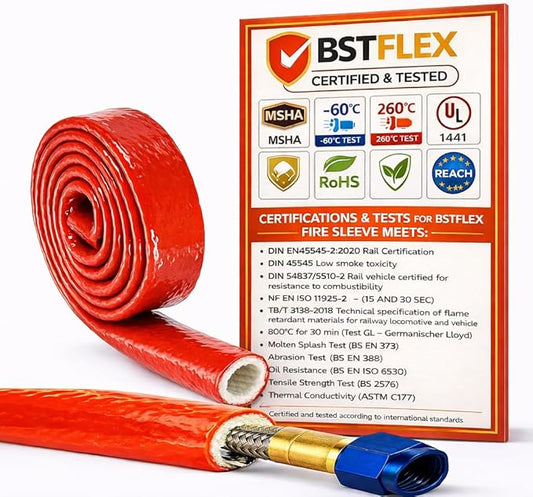 2"(51mm) ID Heat Shielded Fire Thermo Armor Fire Sleeve Silicone Coated Fiberglass for Automotive Hose Lines & Electrical Wiring Red, 5 feet