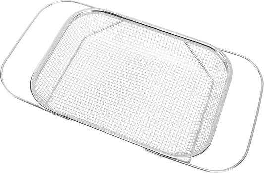 JTLB Over The Sink Colander Strainer Basket Stainless Steel for Kitchen Sink with Handles Fine Mesh Expandable Kitchen Essentials Rectangle (Silver)