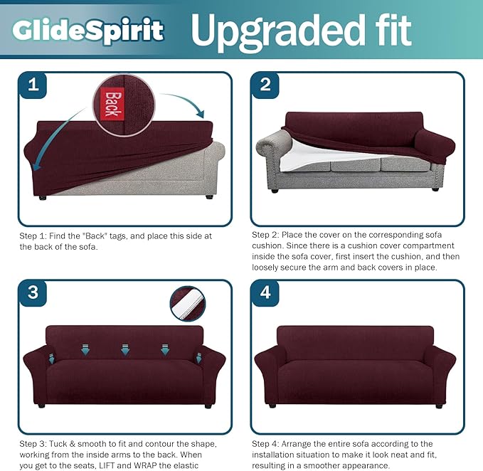 Waterproof Stretch Spandex Loveseat Couch Cover - Non-Slip Soft Sofa Slipcover with Elastic Bottom, Washable Leakproof Furniture Protector for Kids, Pets, Dogs & Cats (Loveseat, Burgundy)