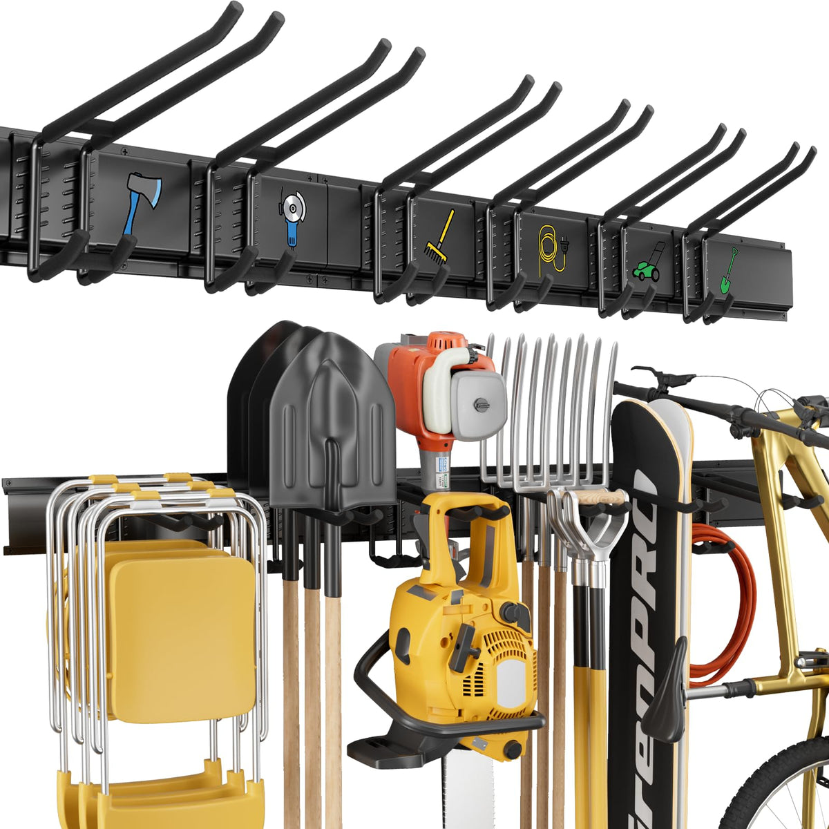 49.5 Inch Garage Tool Organizer, 6 Double-layer Hooks - Image 1