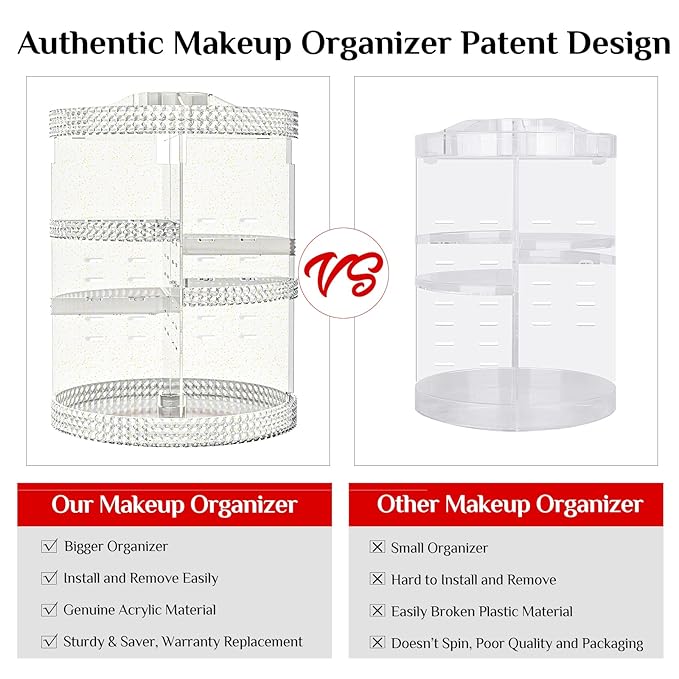 Large Makeup Organizer 360 Degree Rotating, Makeup Storage Organizer, Cosmetic Organizer Gold, 7 Layers Large Capacity Cosmetic Storage, Fits Makeup Brushes, Lipsticks, Bathroom, Gold