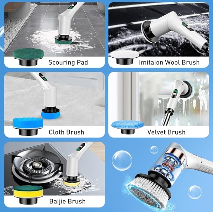 Household Cordless Spin Scrubber Kitchen Hair Brushes Bathroom Broom Toilet Mops Electric Multipurpose Cleaning Brush
