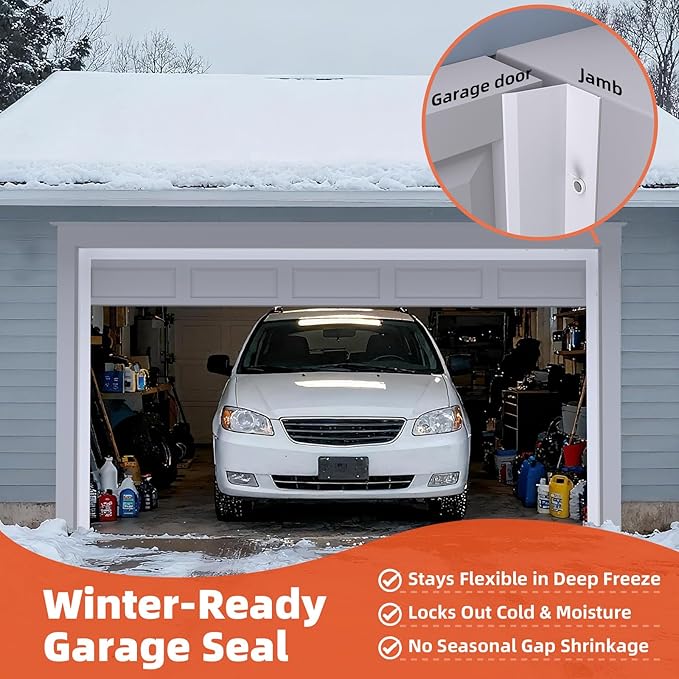 Garage Door Seal Top and Sides, 20 FT Universal TPE Weather Stripping Trim Weatherproofing Seals with Nails and Lids in White