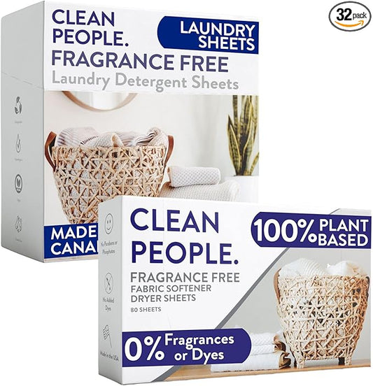 Clean People Ultra Concentrated Laundry Detergent Sheets 32 count & Fabric Softener Dryer Sheets 120 count