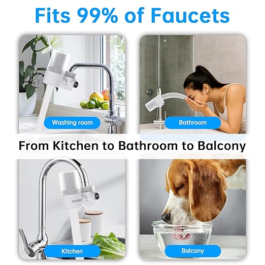 Vortopt 360°Rotating Water Filter for Sink Faucet,Ultra Filtration NSF/ANSI 42 Certified,Reduces 99% Chlorine,Odor,400 Gallons,Fits Most Standard Bathroom Sink Filter,White.