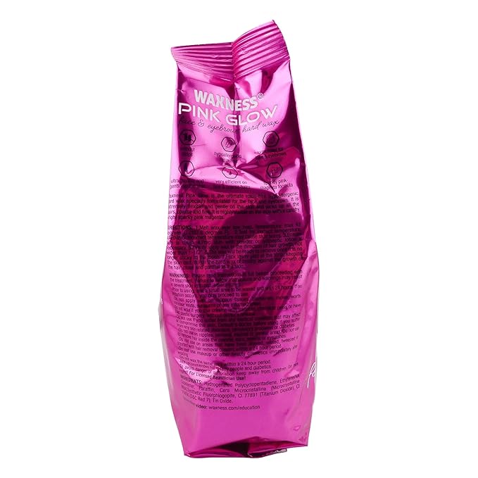Waxness Pink Glow Face & Eyebrow Hard Wax 0.88 lb (400 g) – Stripless Hard Wax for Sensitive Skin, Face, Bikini, Rosin-Free Synthetic Formula, High Visibility Pink Color – Made in Italy