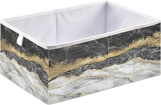 Bolaz Gold Black Marble Closet Organizers Storage Cubes Storage Bins Shelf Baskets Containers for Home Kids Room Toys Office,Rectangle