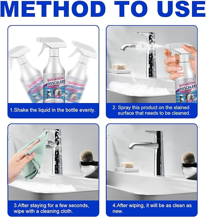 Bathroom Descaler Foam Cleaner Spray - Powerful Stain & Limescale Remover, All-Purpose No-Scrub Bubble Foam for Shower Glass, Sink, Toilet, Bathtub Tile Faucet Cleaning (2)