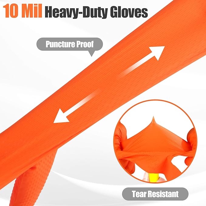 TREEGO 10 Mil Nitrile Gloves Large - Disposable Heavy Duty Rubber Gloves, Double Diamond Texture Mechanic Gloves, Latex Free Industrial Work Gloves for Garage & Tools, 50 Count Large