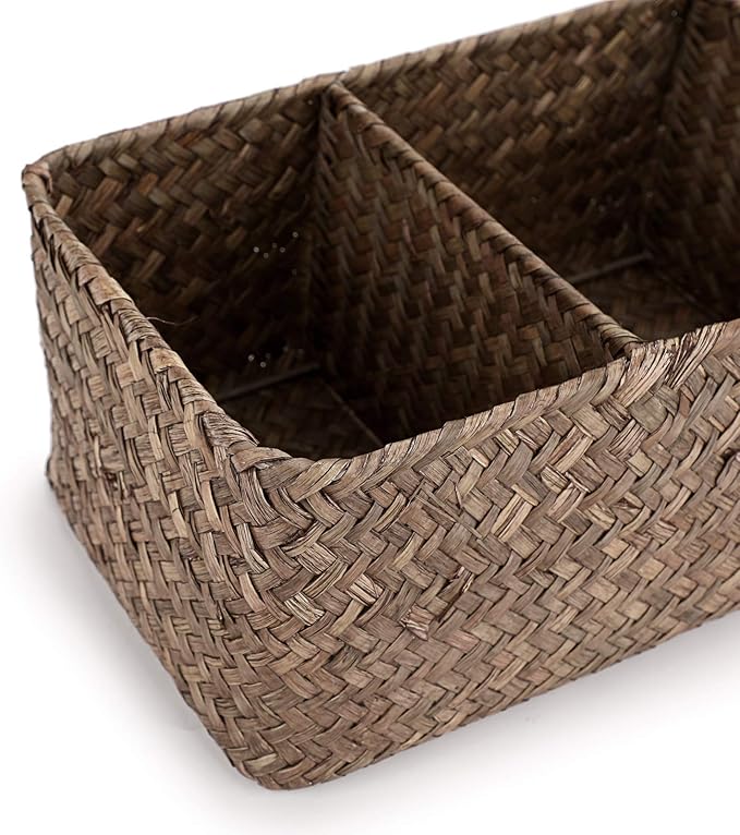 Hipiwe Seagrass Nesting Storage Basket - 3 Compartment Hand-Woven Wicker Toilet Paper Storage Bin Bathroom Organize Basket for Shelves, Kitchen Cabinets, Bathroom, Closets Organizer
