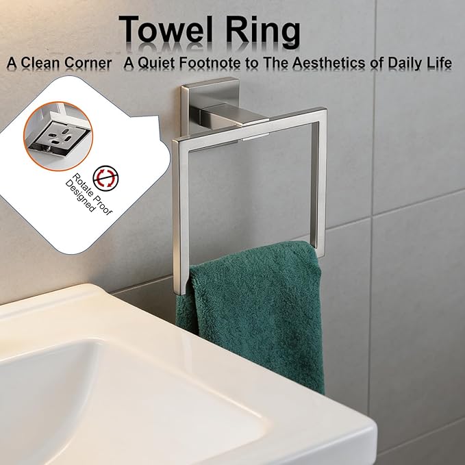 Bathroom Hardware Set 10 Piece Brushed Nickel Bathroom Accessories Set SUS304 Towel Bar Set Includes 2 Towel Bar 24 Inch+2 Towel Holder+2 Toilet Paper Holder+4 Towel Hooks (10, Brushed Nickel)