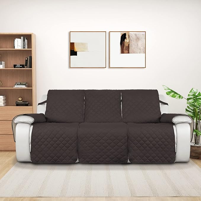 PureFit Water Resistant Reversible Sofa Covers for Reclining Sofa 3 Seat - Non Slip Split Recliner Couch Cover for 3 Cushion Couch, Washable Furniture Protector for Kid, Dog (3 Seat, Chocolate/Beige)