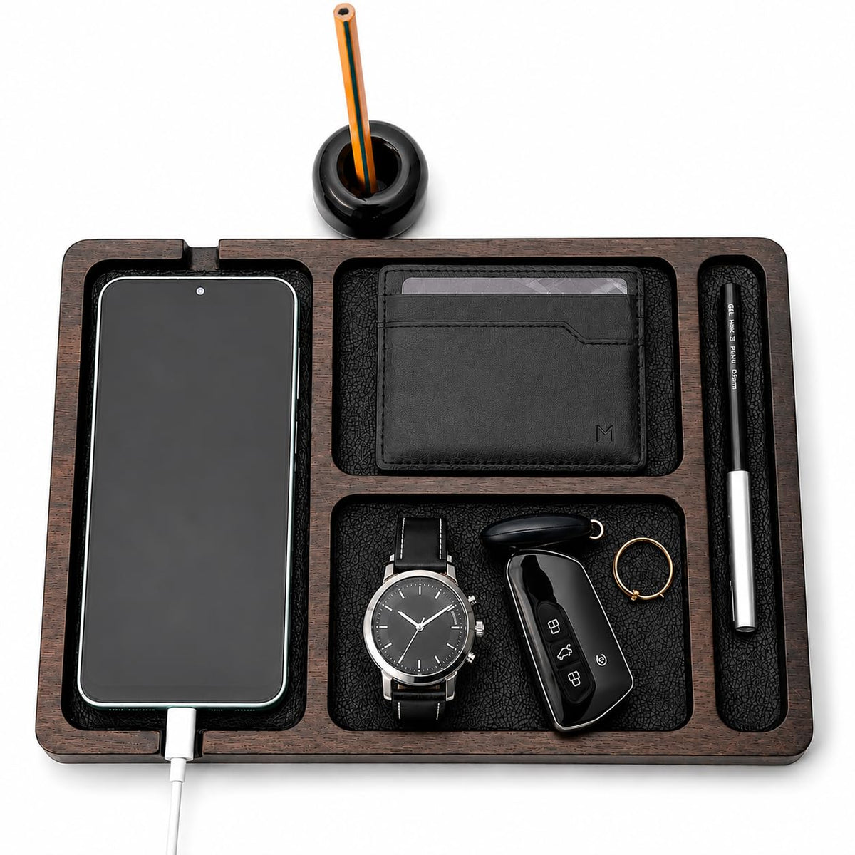 Desk Organizer Tray for Men with Ceramic Pen Holder, | All Products - Image 1