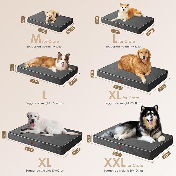 EHEYCIGA Memory Foam Dog Bed Orthopedic 47"x29"，Waterproof Pet Bed for XXLarge Dog Bed ，Washable Pet Mat with Removable Cover, Dark Grey