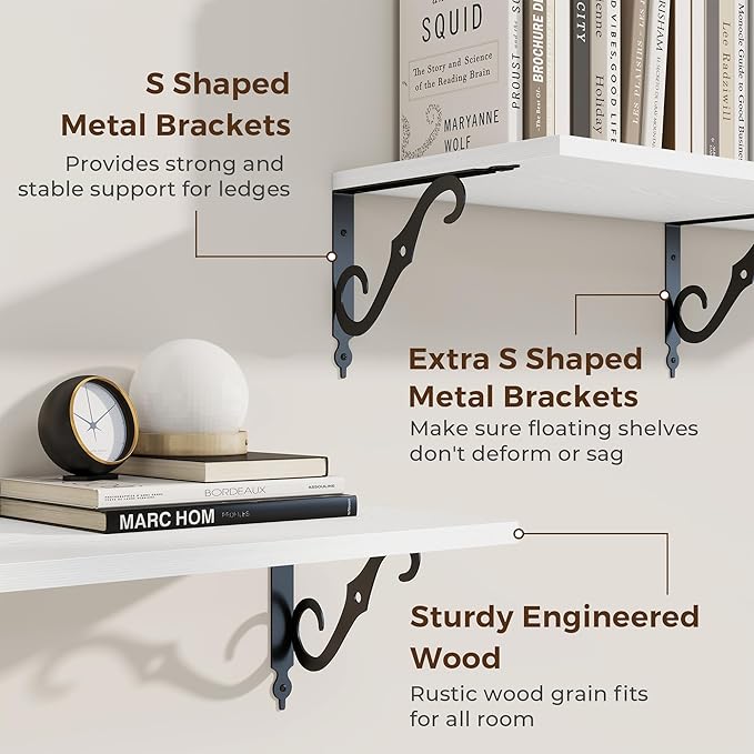 RICHFOCUS 12 Inch Deep Floating Shelves for Wall, 31.5" W x 12" D Wood Wall Shelves Set of 2, Wide Floating Shelves for Living Room, Bedroom, Kitchen, Bathroom and Decor Storage, White