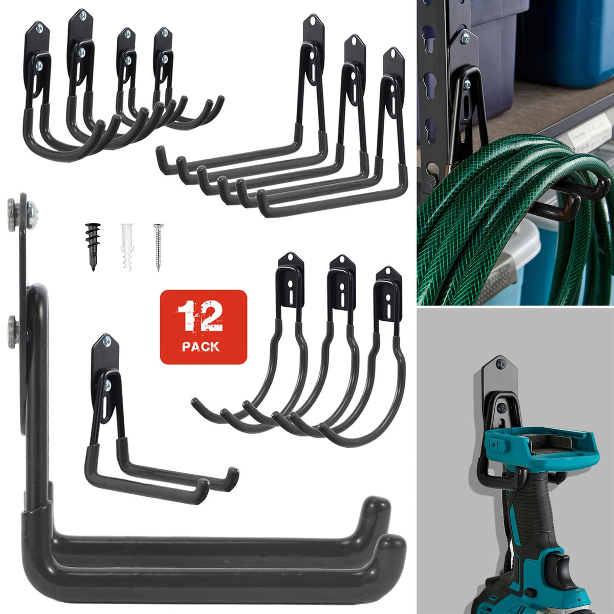 Wallmaster Garage Hooks Organizer Kit, 12 Pack | Garage Storage - Image 1