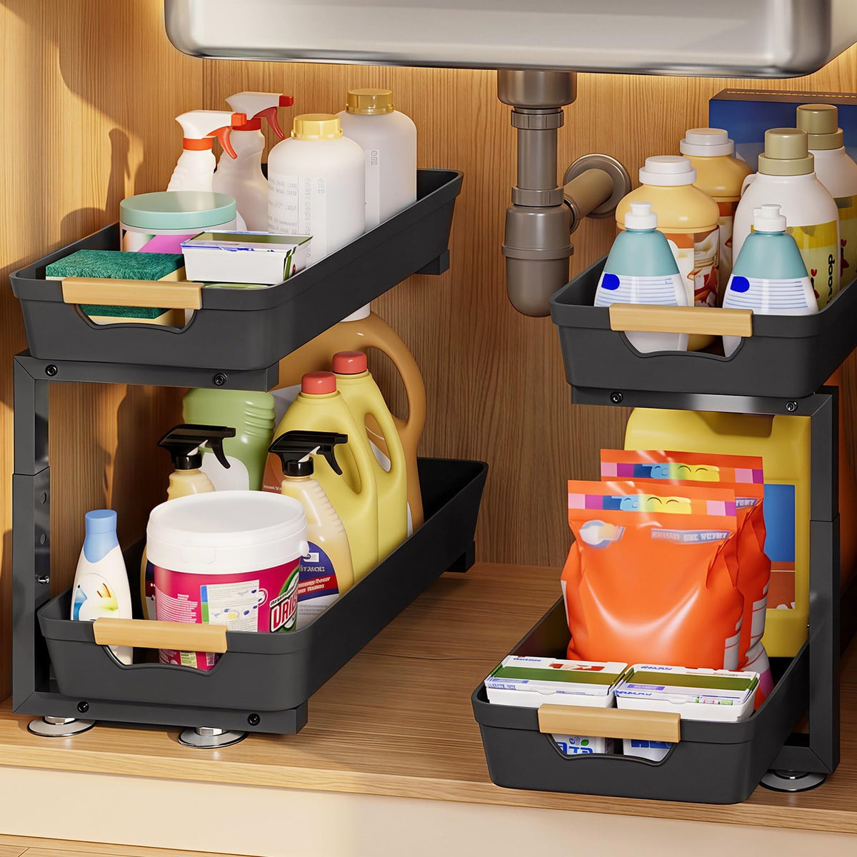 Homde Sliding Under Sink Organizer: 2-Pack Pull-Out | Under Sink Stora - Image 1
