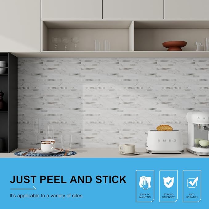 Peel and Stick Backsplash, 10-Sheet Peel and Stick Tiles PVC Wall Tile Stick on Backsplash for Kitchen