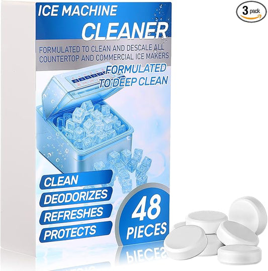 4 Pack 48 Pcs Ice Machine Cleaner Tablets Descaler, Clean Tablets for Ice Makers, Scale Remover for Countertop, Deep Cleaning, Remove Odor