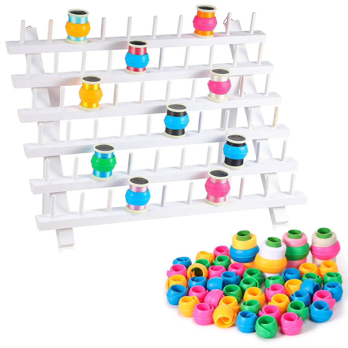 Yookeer 60 Spools Thread Spool Holder Rack Wooden | Home Organization - Image 1