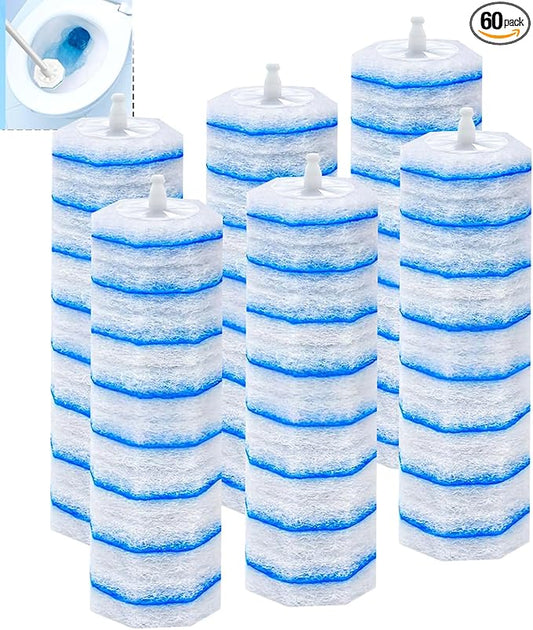 60 Pcs Disposable Toilet Wand Refills for Clorox, 5X Cleaning Power Scrubber, Upgrade Fiber Cleaner Heads for for Toilet and Bathroom Cleaning