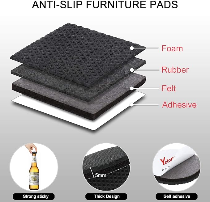 Yelanon Non Slip Furniture Pads -12pcs 3’’ Furniture Grippers Non Skid for Furniture Legs,Self Adhesive Rubber Feet Furniture Feet, Anti Slide Hardwood Floors Protectors for Keep Couch Stoppers