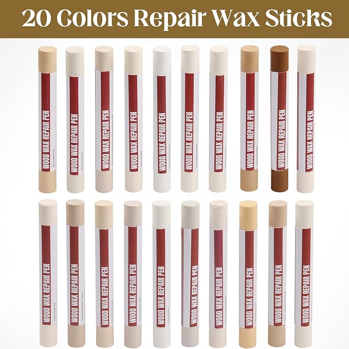Wood Filler Sticks, 20 Colors Wood Repair Wax Crayons with Scraper, Wood Touch Up Markers for Repairing Scratches, Cracks, Holes in Cabinets, Floors, Tables and Doors[White Series]