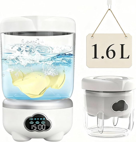 Portable Washing Machine, 6000mAh Underwear Washing Machine, 1.6L Cordless Mini Washer, 3 Cleaning Modes Laundry Machine, Built-in Storage Design for Apartment, Hotel, Dorm, RV, Home (White)