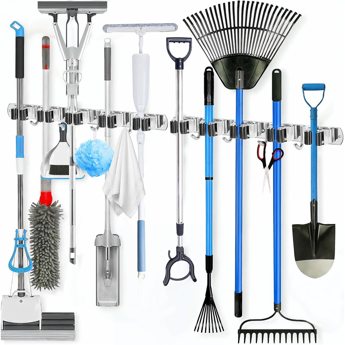 2 Pack Heavy Duty Wall Mount Broom Holder – Stainless | Garage Storage - Image 1
