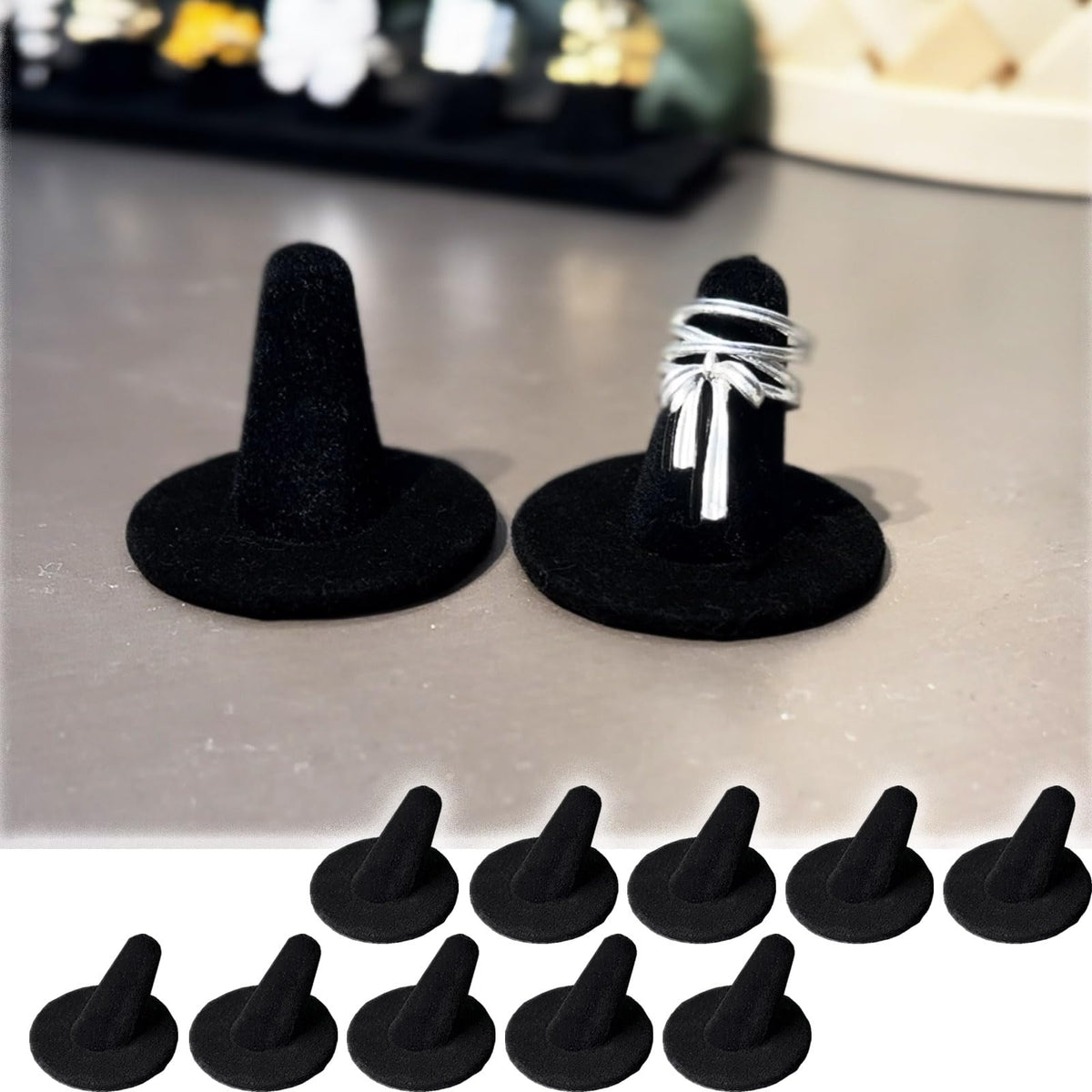 Black Velvet Ring Display Stand, 10PCS Ring Holder and Organizer - Image 1