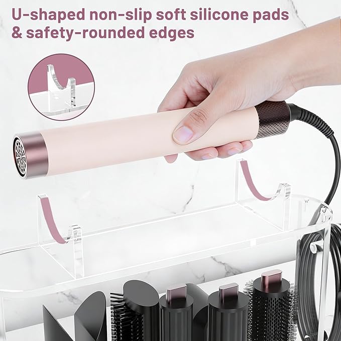Affogato Acrylic Storage Holder Compatible with All Dyson Airwrap Styler Accessories, 6 Holes Countertop Organizer Stand for Diffuser Long Barrel Attachments for Bathroom