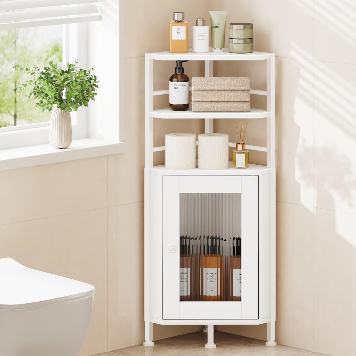 Small Corner Bathroom Cabinet - 9.84" x 31.1", White - Image 1