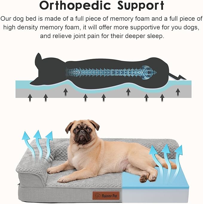 Orthopedic Dog Bed Medium Size Dog, 35x23x6 Inches Memory Foam Pet Bed for Medium Dogs, Washable Removable Cover, Nonskid Bottom, Waterproof, Light Grey