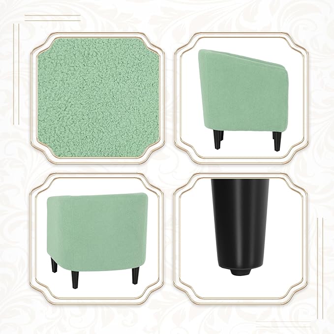 Athena Collection Modern Barrel Accent Chair, Furry Cozy Reading Arm Chair for Adults, Soft Comfy Upholstered Sofa Armchair for Corner, Living Room, Bedroom, Reception Room, Green