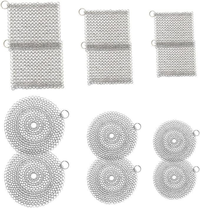 8in/20.3cm Round Cast Iron Scrubber, 316 Stainless Steel Scrubber Steel Wool Scrubber, Chain Mail Scrubber Cast Iron for Cleaning Dishes, Stock Pots, Cast Iron Skillets