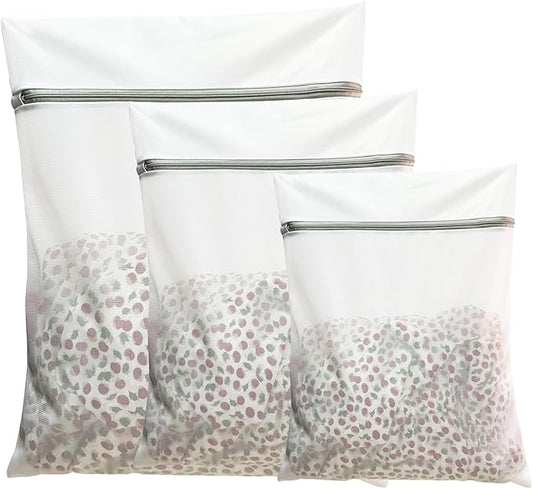 Delicates Mesh Laundry Bag, Washing Mesh Bags with Zipper, Lingerie Bag, Clothing Wash Bags for Laundry, Shirt, Stockings, Bra and Lingerie, Bed Sheet, Sweater, Blanket (White, Set2)