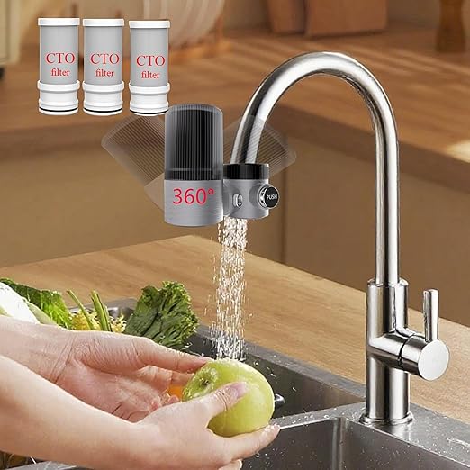Advanced Sink Faucet Filter,360 ° Rotary Faucet Water Purifier,NSF Certified Level 5 Filtration,Compatible with 99% of Faucets,3 Filter.(Black-T6-CTO)