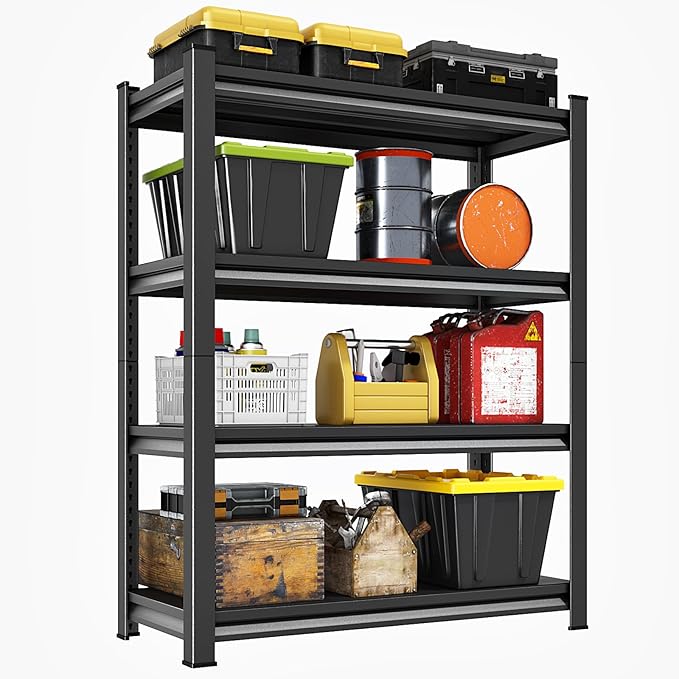 40''W Garage Shelves Heavy Duty - 2,000Lbs Steel Metal Adjustable Utility Storage Shelving Rack Units 40" W x 16" D x 66" H 4 Tier Black