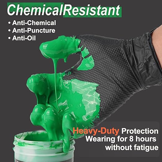 10mil Nitrile-Gloves Disposable-Black Chemical-Resistant Rubber - Mechanic Gloves Heavy Duty, Latex Free, Diamond Grip (1000, xlarge)