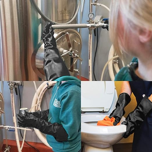 Black Rubber Gloves Extra Large, 22" Long Chemical Resistant Gloves, Waterproof Reusable Dishwashing Household Cleaning Safety Work Heavy Duty Industrial Rubber Glove, 1 Pair XXL