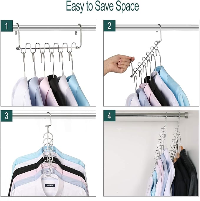 GEFTOL Metal Space Saving Hangers 12 Slots New Version Hanger Magic Cascading Hanger Closet Wardrobe Clothes Organizer(8 Pack)