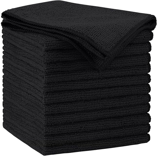 AIDEA Microfiber Cleaning Cloth Black 12PK, Microfiber Towels for Cars, Premium Car Cloths, Dusting Cloth Lint Free Cleaning Rags for SUVs, House, Kitchen, Window, Workshops,11.5×11.5"