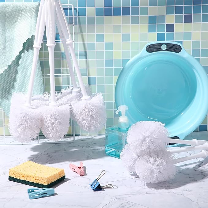 Roshtia 12 Pcs Toilet Brush Cleaner Toilet Bowl Brushes Bulk Commercial White Bathroom Scrubber with Plastic Handles Restroom Cleaning Scrub for Bathroom Industrial Cleaning Supplies 13.7 Inch