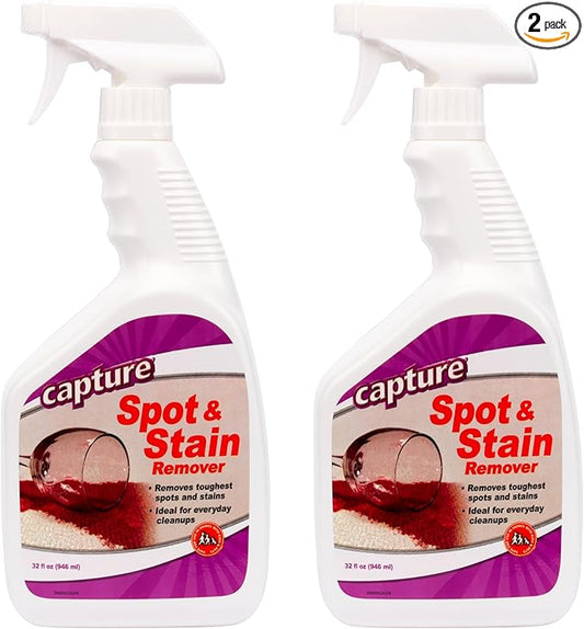 Capture Spot and Stain Remover Carpet - Dirt, Juice, Coffee, Wine, Food and Tough Rug Stains Eliminator - Couch, Sofa Cleaner and Stain Remover - Multi-Purpose Cleaning Essentials (32 oz) (2 Pack)